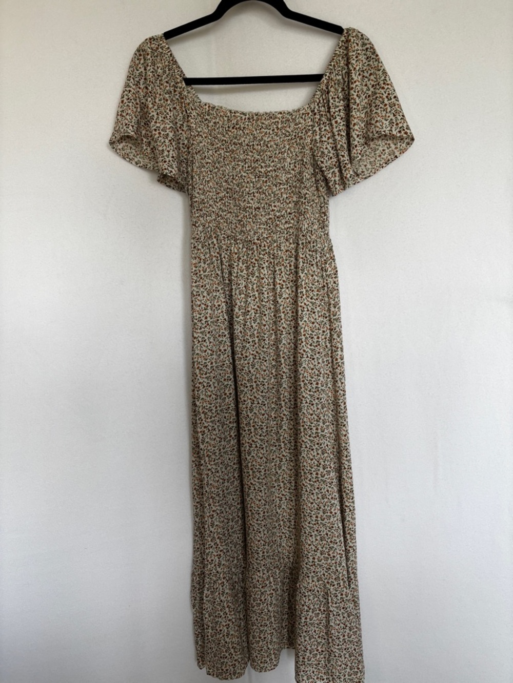 Heyson S Women's Floral Smocked Elastic Bodice Maxi Dress Beige Green Coral